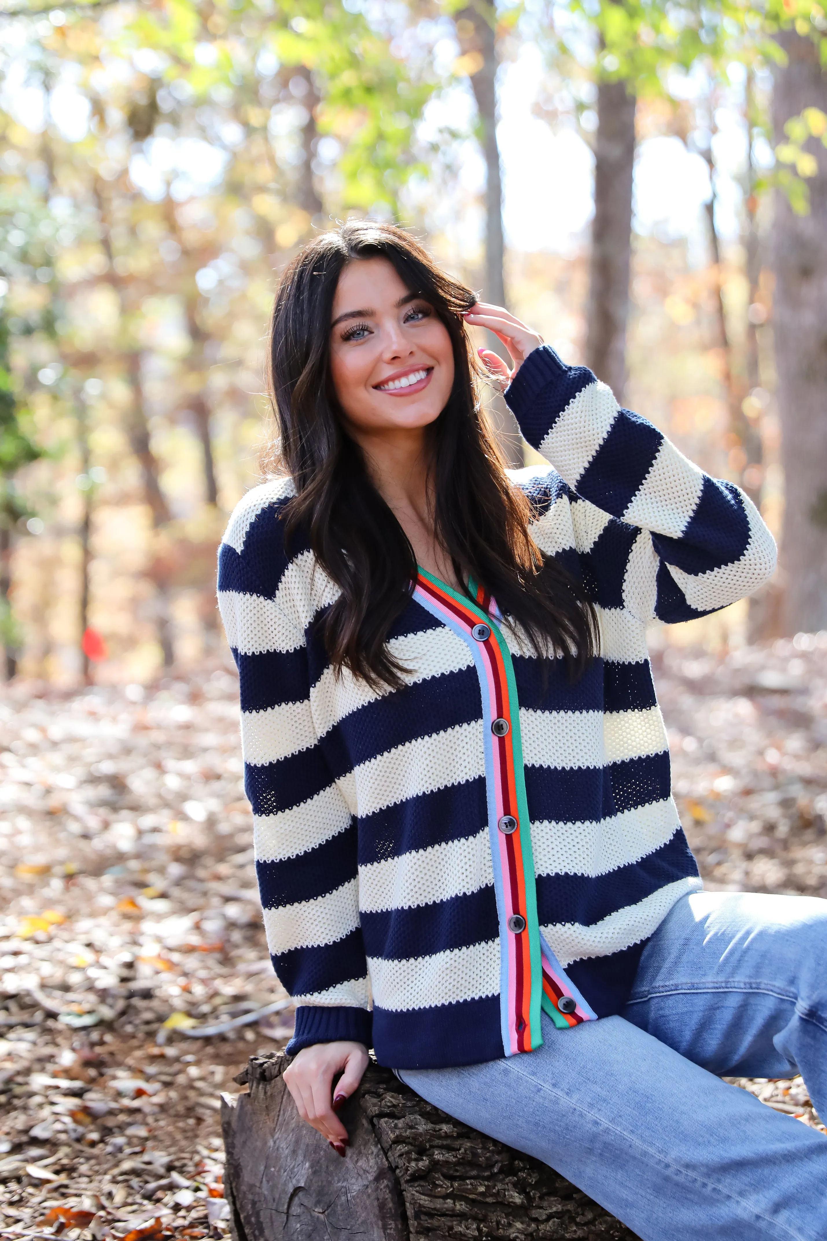 FINAL SALE - Limitless Radiance Navy Striped Sweater Cardigan