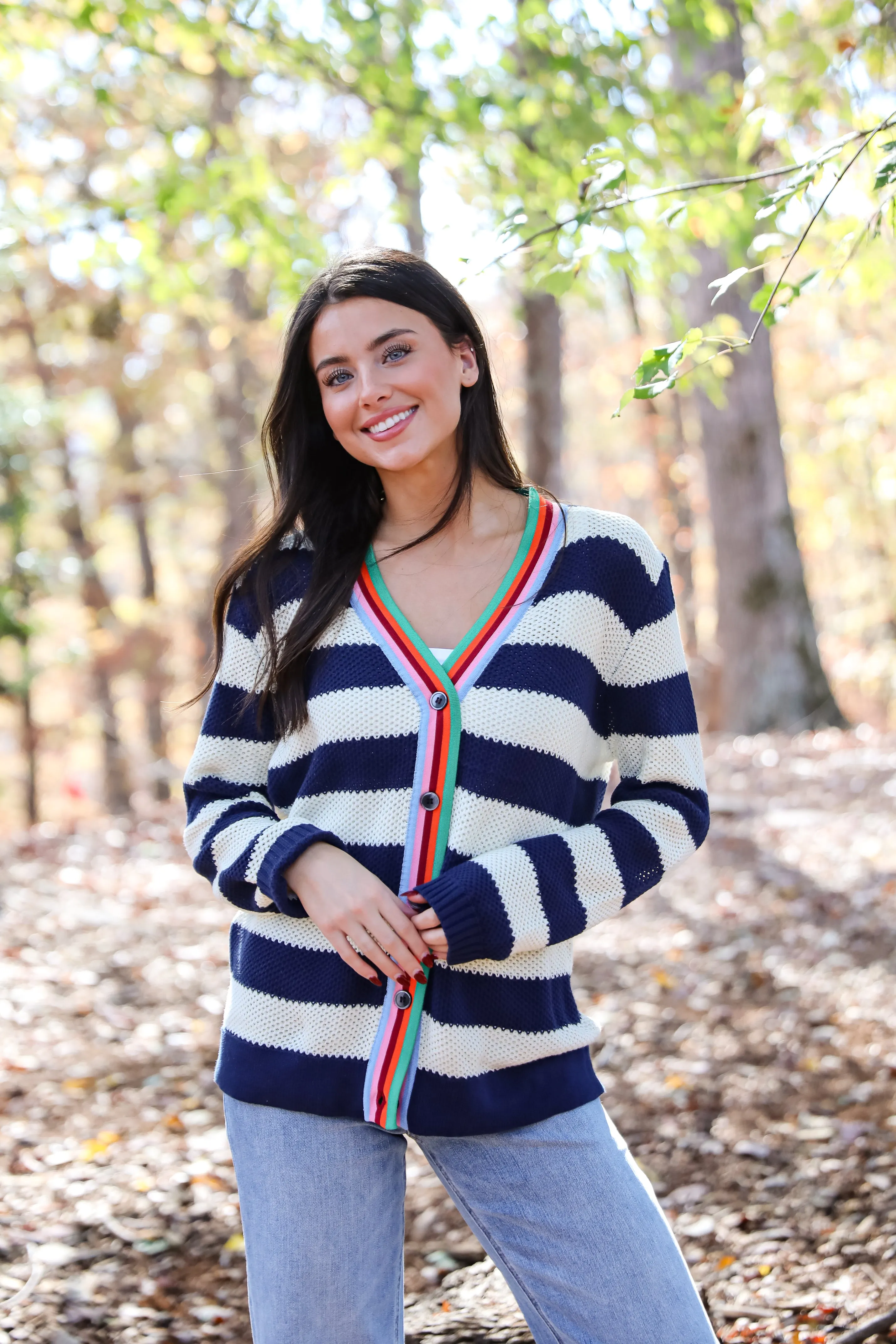 FINAL SALE - Limitless Radiance Navy Striped Sweater Cardigan