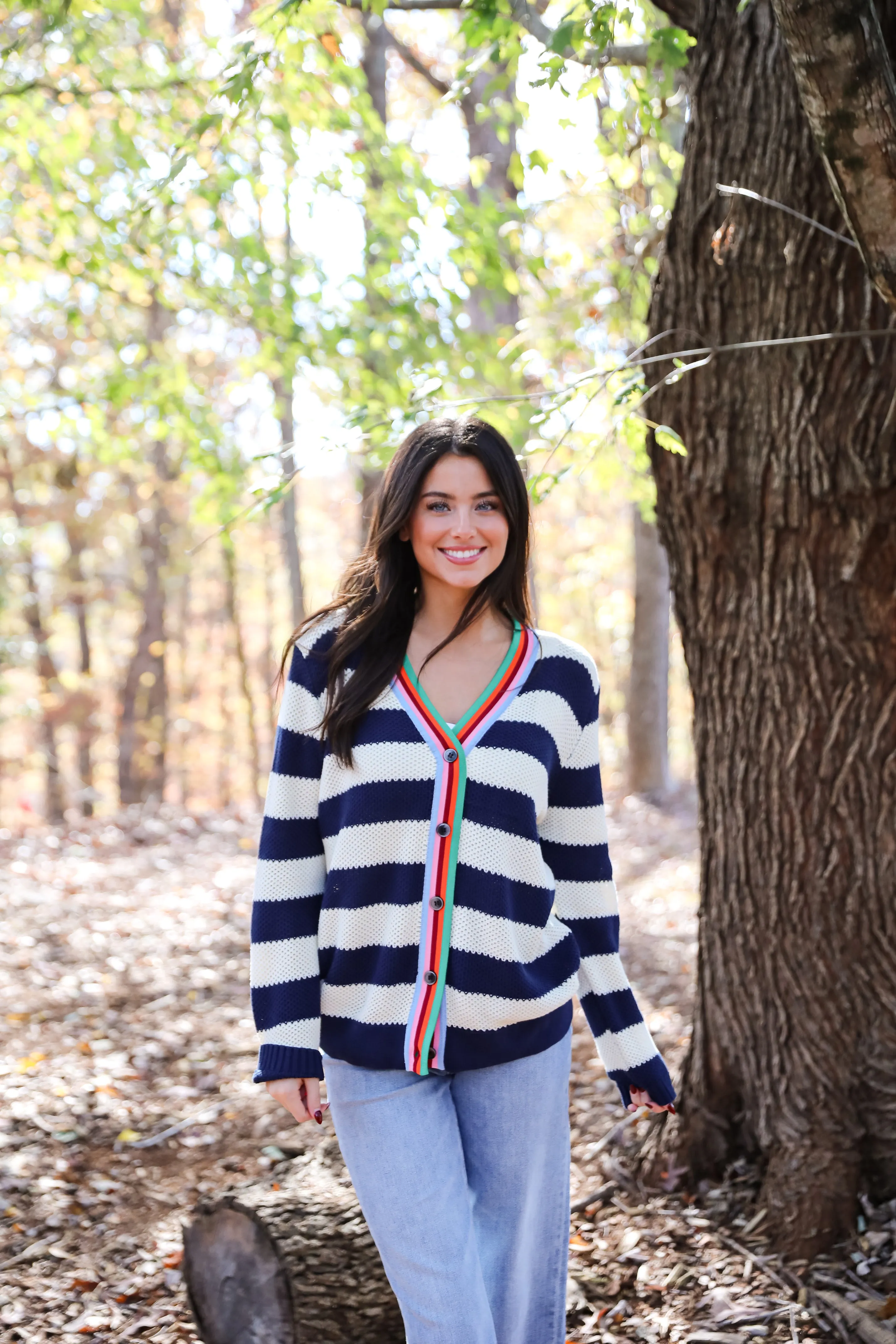 FINAL SALE - Limitless Radiance Navy Striped Sweater Cardigan