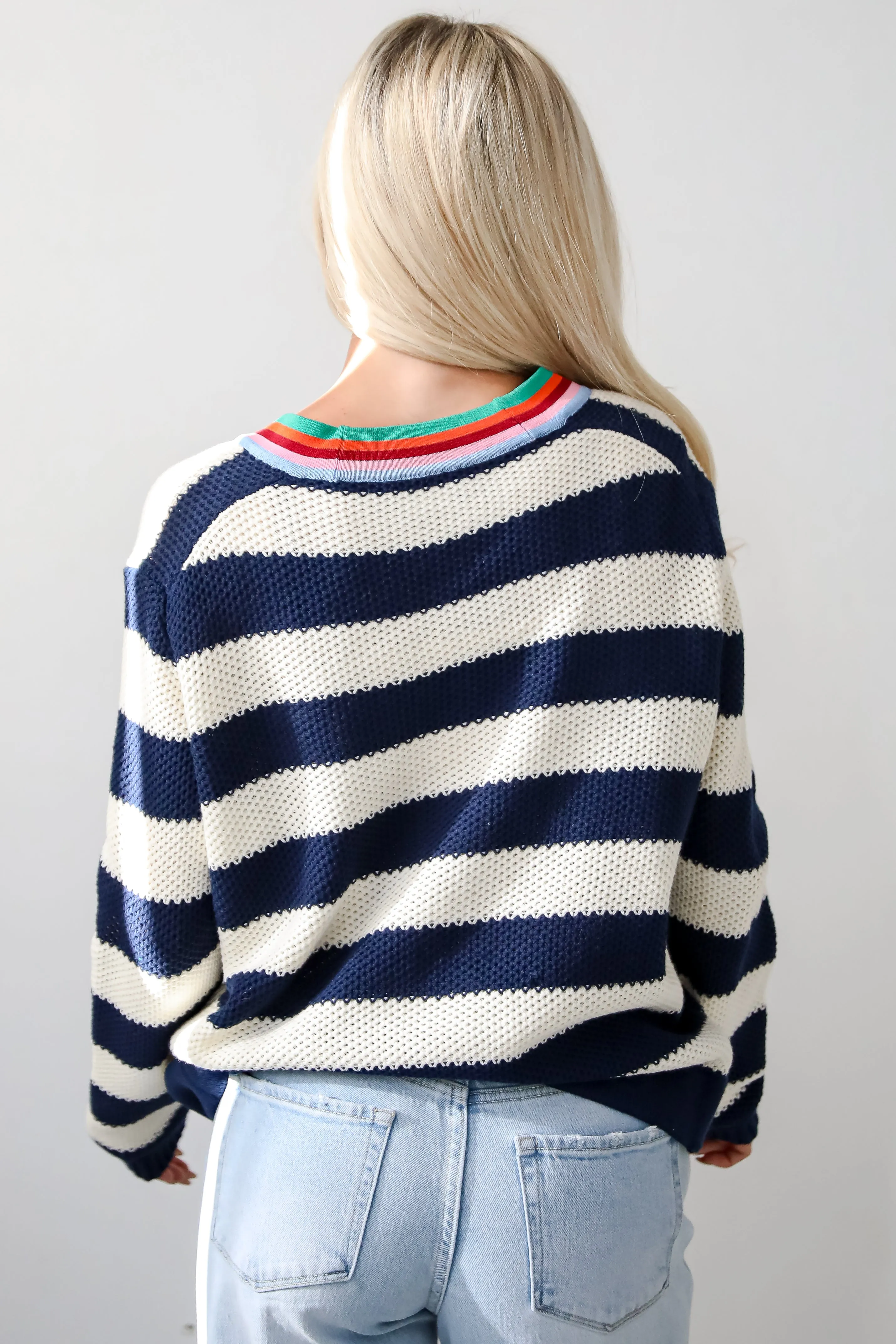 FINAL SALE - Limitless Radiance Navy Striped Sweater Cardigan