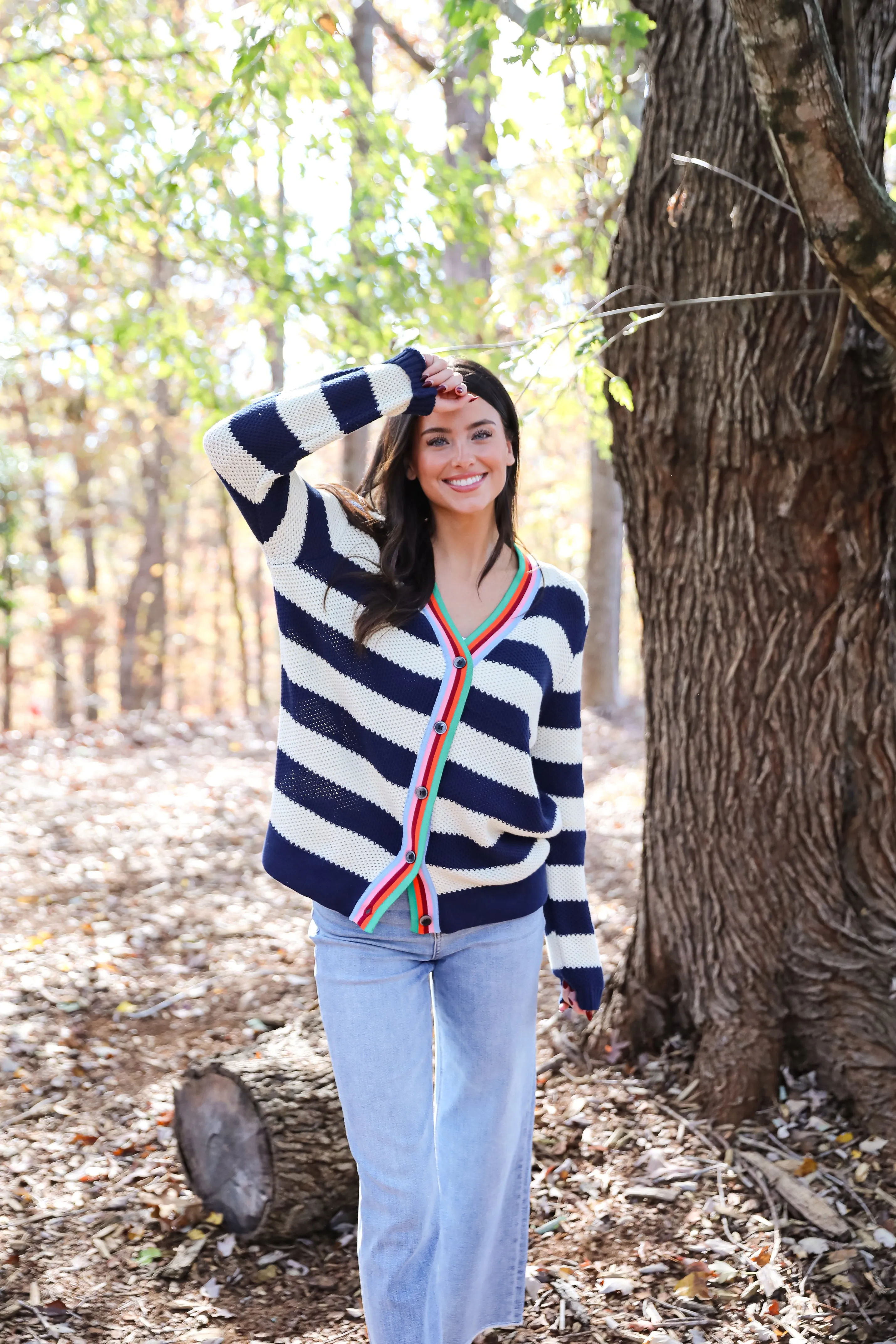 FINAL SALE - Limitless Radiance Navy Striped Sweater Cardigan