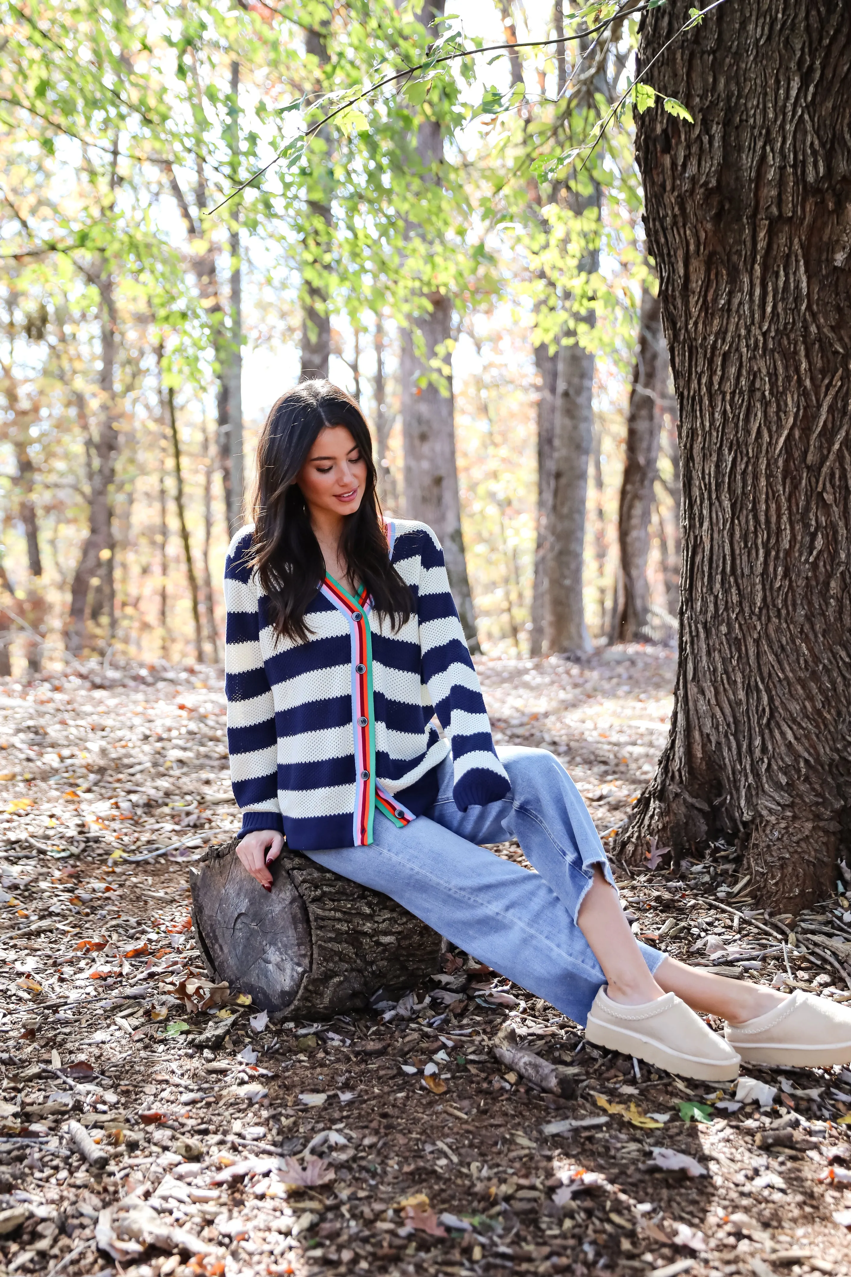 FINAL SALE - Limitless Radiance Navy Striped Sweater Cardigan