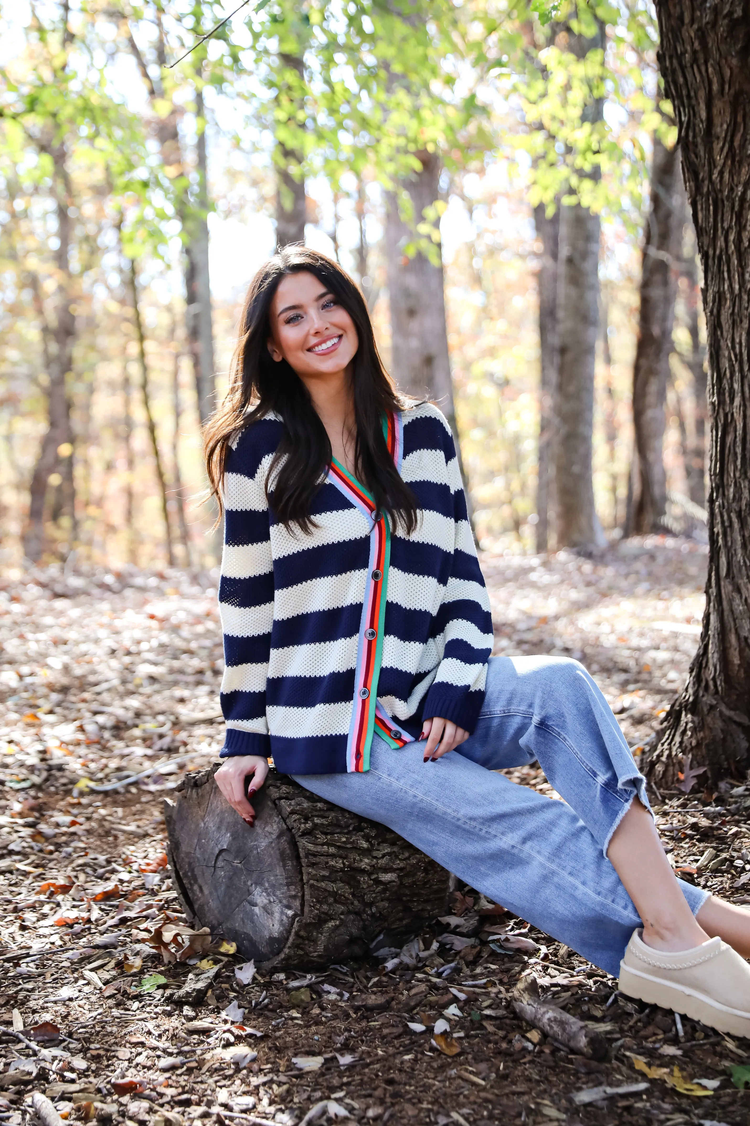 FINAL SALE - Limitless Radiance Navy Striped Sweater Cardigan