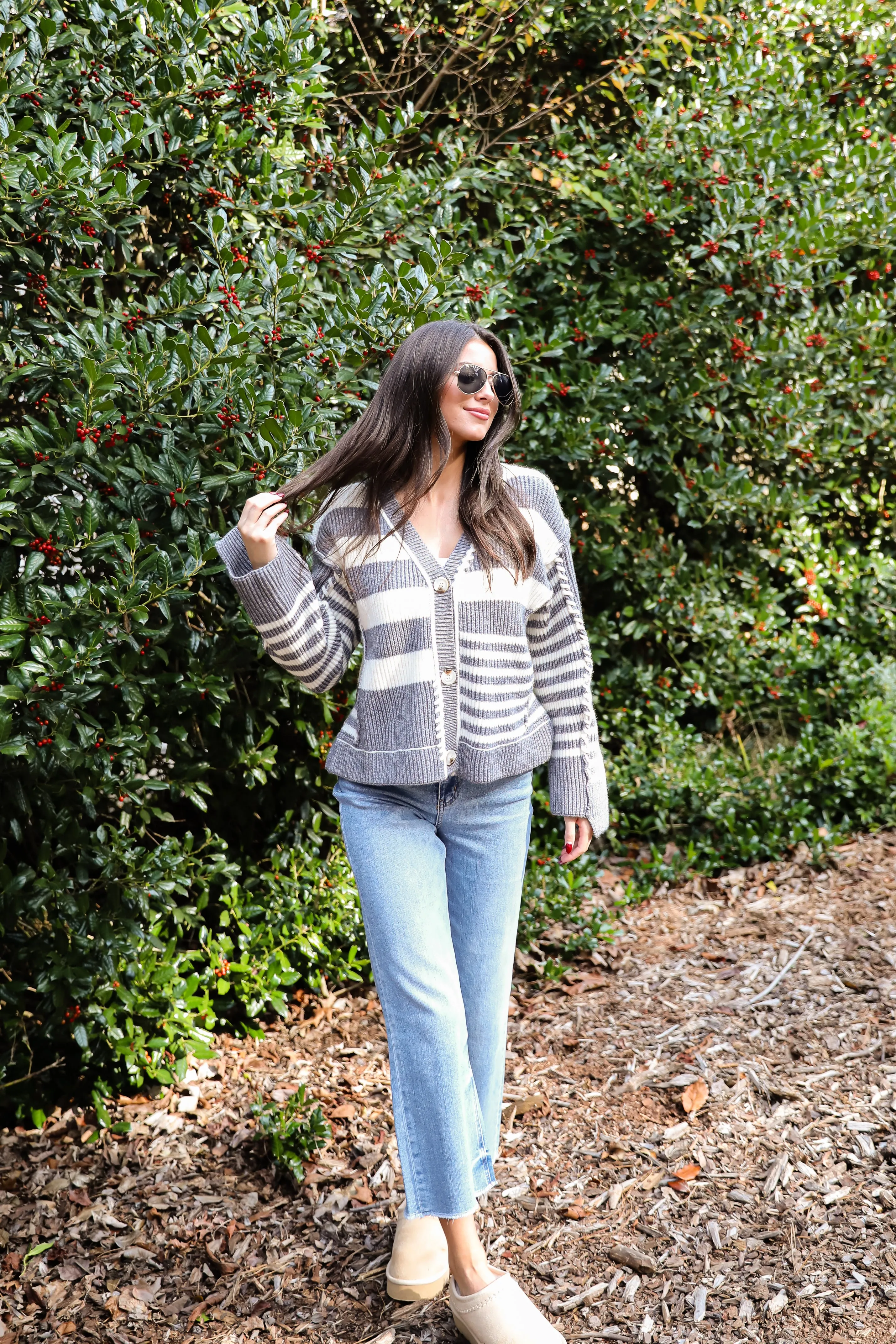 FINAL SALE - Noteworthy Charisma Grey Striped Sweater Cardigan