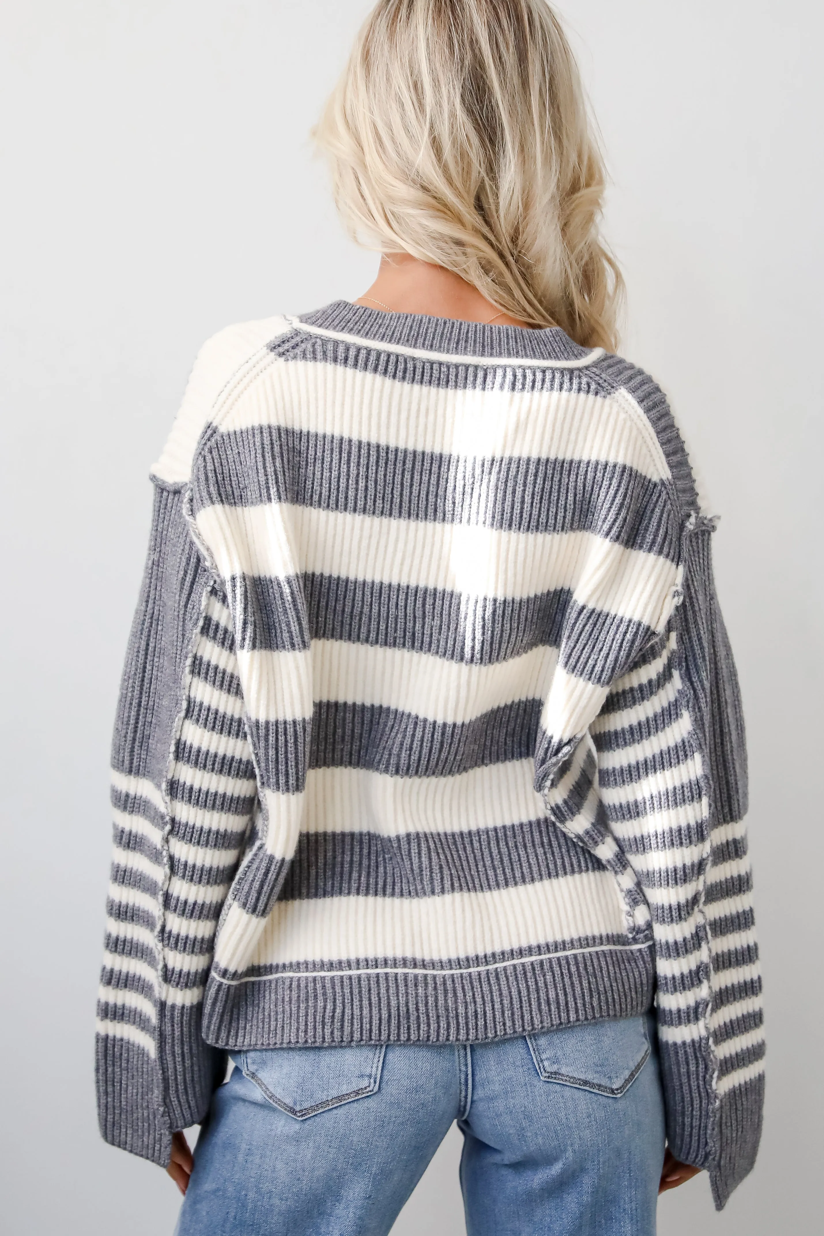 FINAL SALE - Noteworthy Charisma Grey Striped Sweater Cardigan
