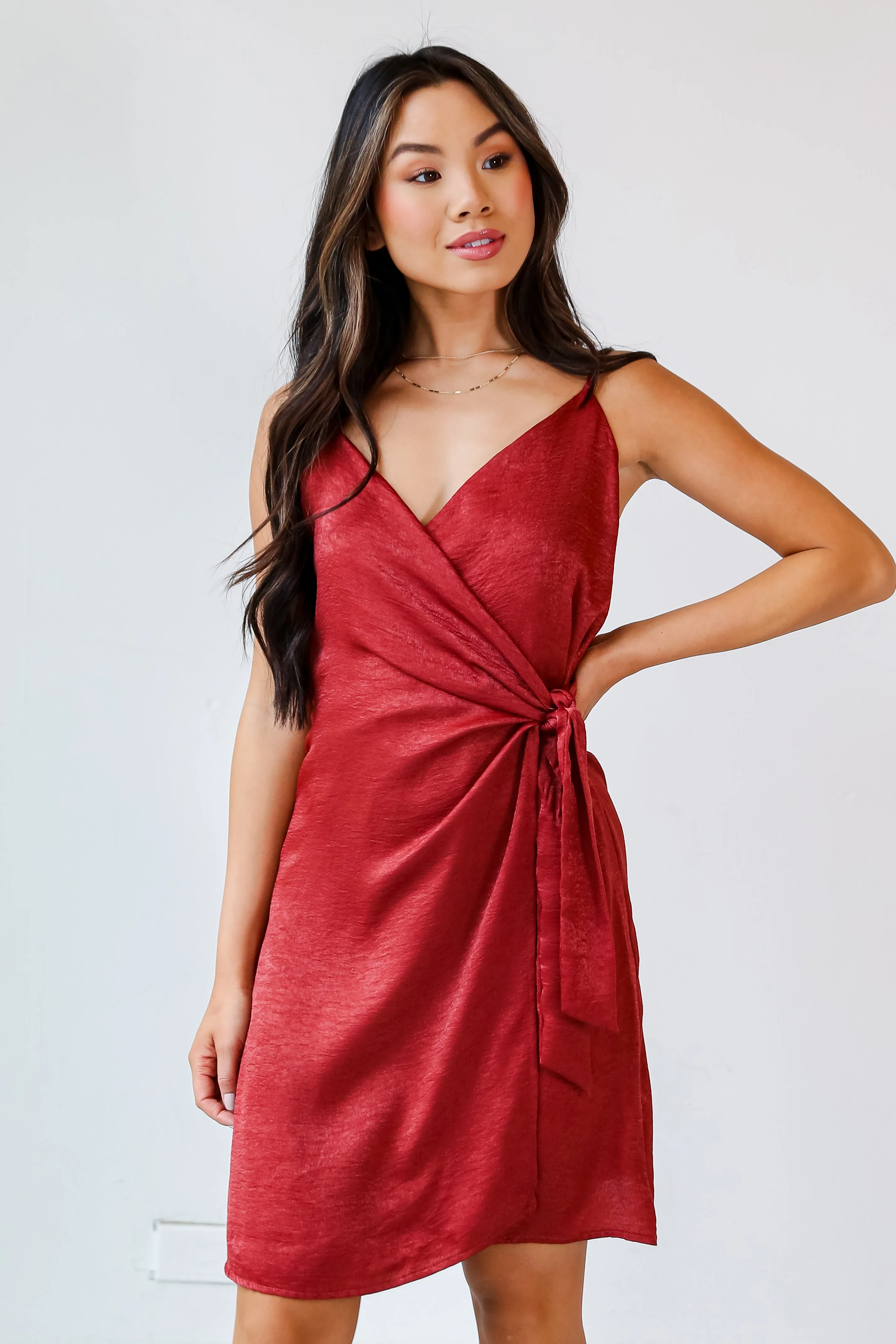 FINAL SALE - Party Glam Marsala Satin Mini Dress