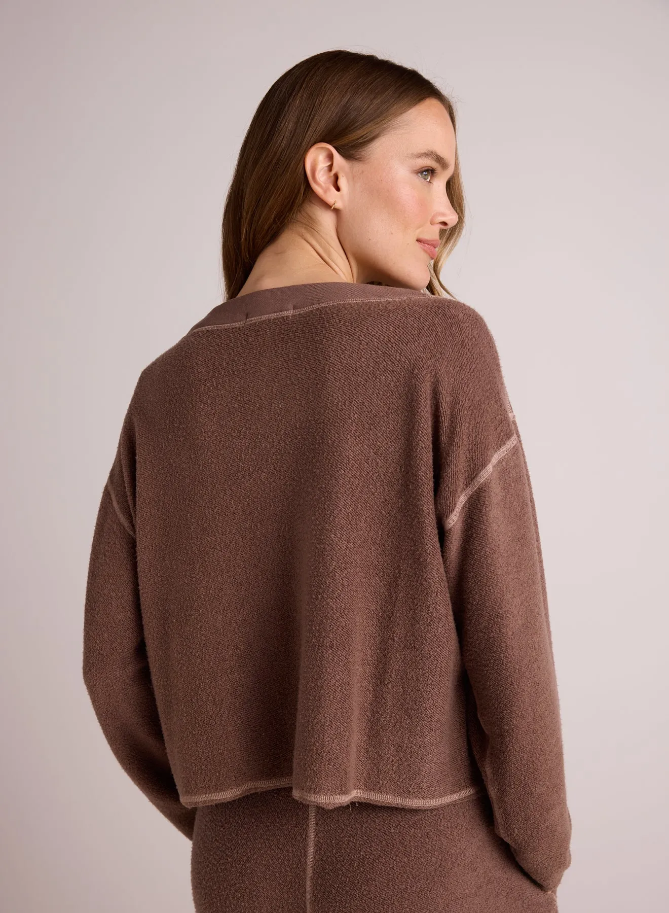 French Terry Bell Sleeve V-Neck Pullover - Mocha Mist