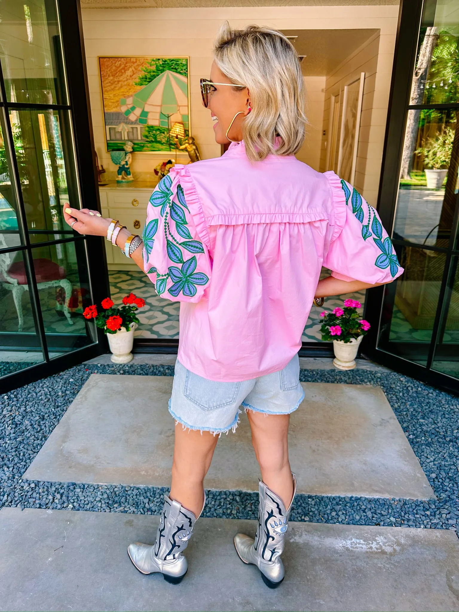GARDEN FRESH FLORAL EMBROIDERED TOP - PINK