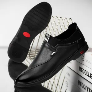 Genuine Leather Mono Color Slip-on Business Loafers Men Dress Shoes