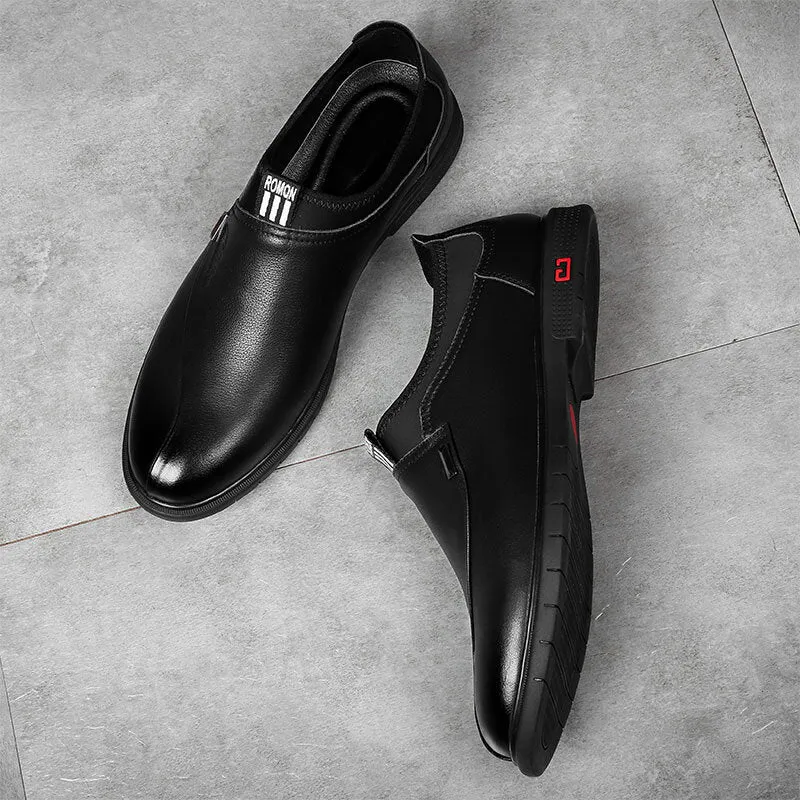 Genuine Leather Mono Color Slip-on Business Loafers Men Dress Shoes