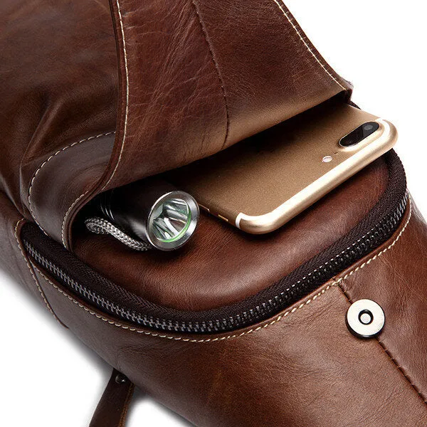 Genuine Leather Wear Resisting Casual Brown Chest Bag Shoulder Crossbody Bag