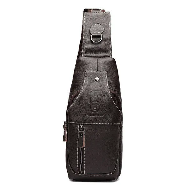 Genuine Leather Wear Resisting Casual Brown Chest Bag Shoulder Crossbody Bag