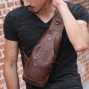 Genuine Leather Wear Resisting Casual Brown Chest Bag Shoulder Crossbody Bag