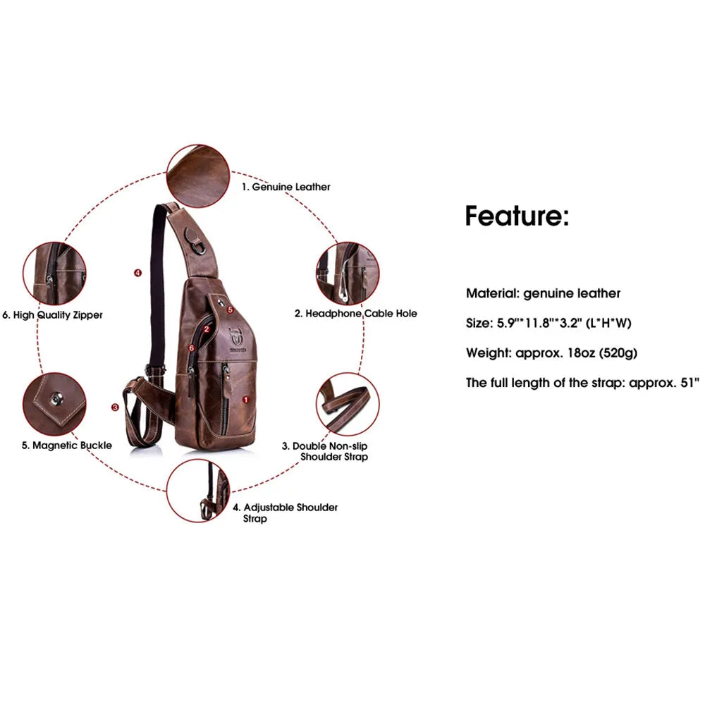 Genuine Leather Wear Resisting Casual Brown Chest Bag Shoulder Crossbody Bag