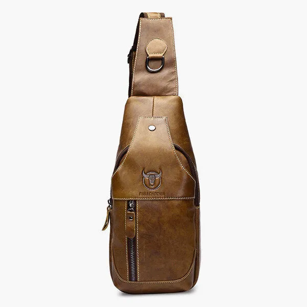Genuine Leather Wear Resisting Casual Brown Chest Bag Shoulder Crossbody Bag