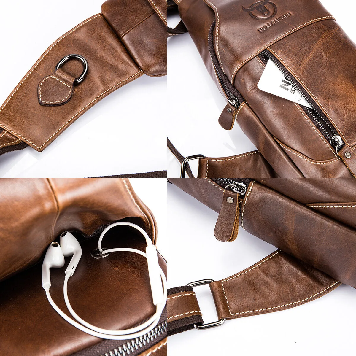 Genuine Leather Wear Resisting Casual Brown Chest Bag Shoulder Crossbody Bag