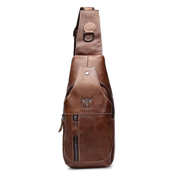 Genuine Leather Wear Resisting Casual Brown Chest Bag Shoulder Crossbody Bag