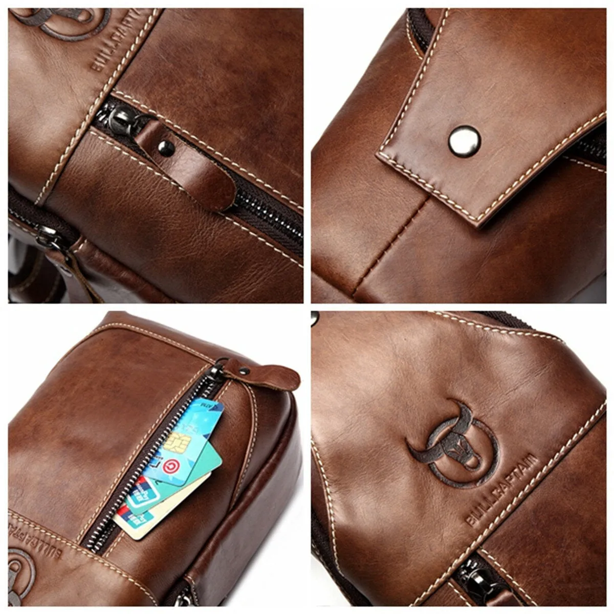 Genuine Leather Wear Resisting Casual Brown Chest Bag Shoulder Crossbody Bag