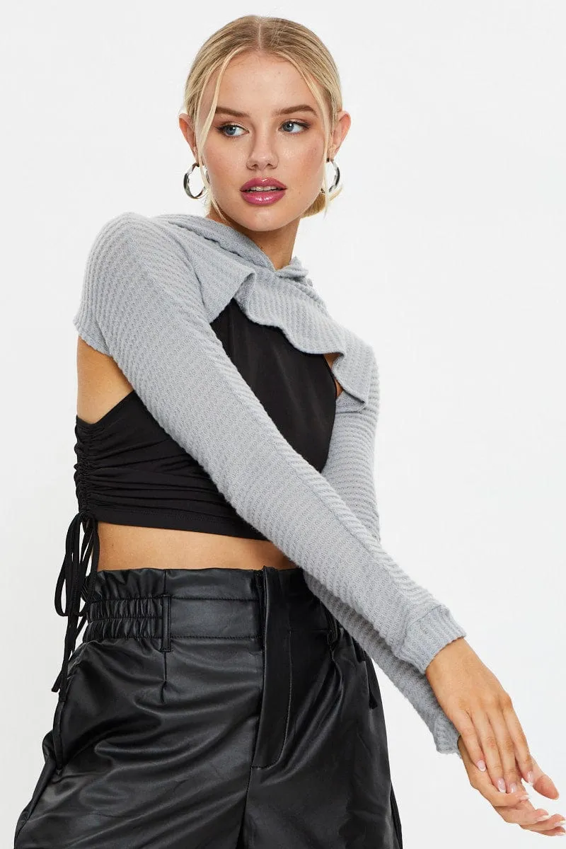 Grey Super Crop Hoodie Sweater