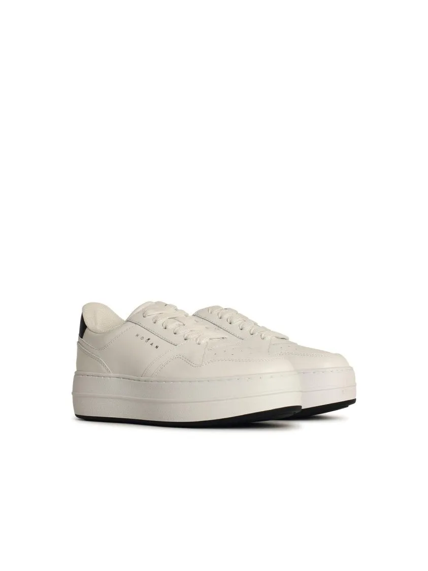 'H670' White Leather Sneakers