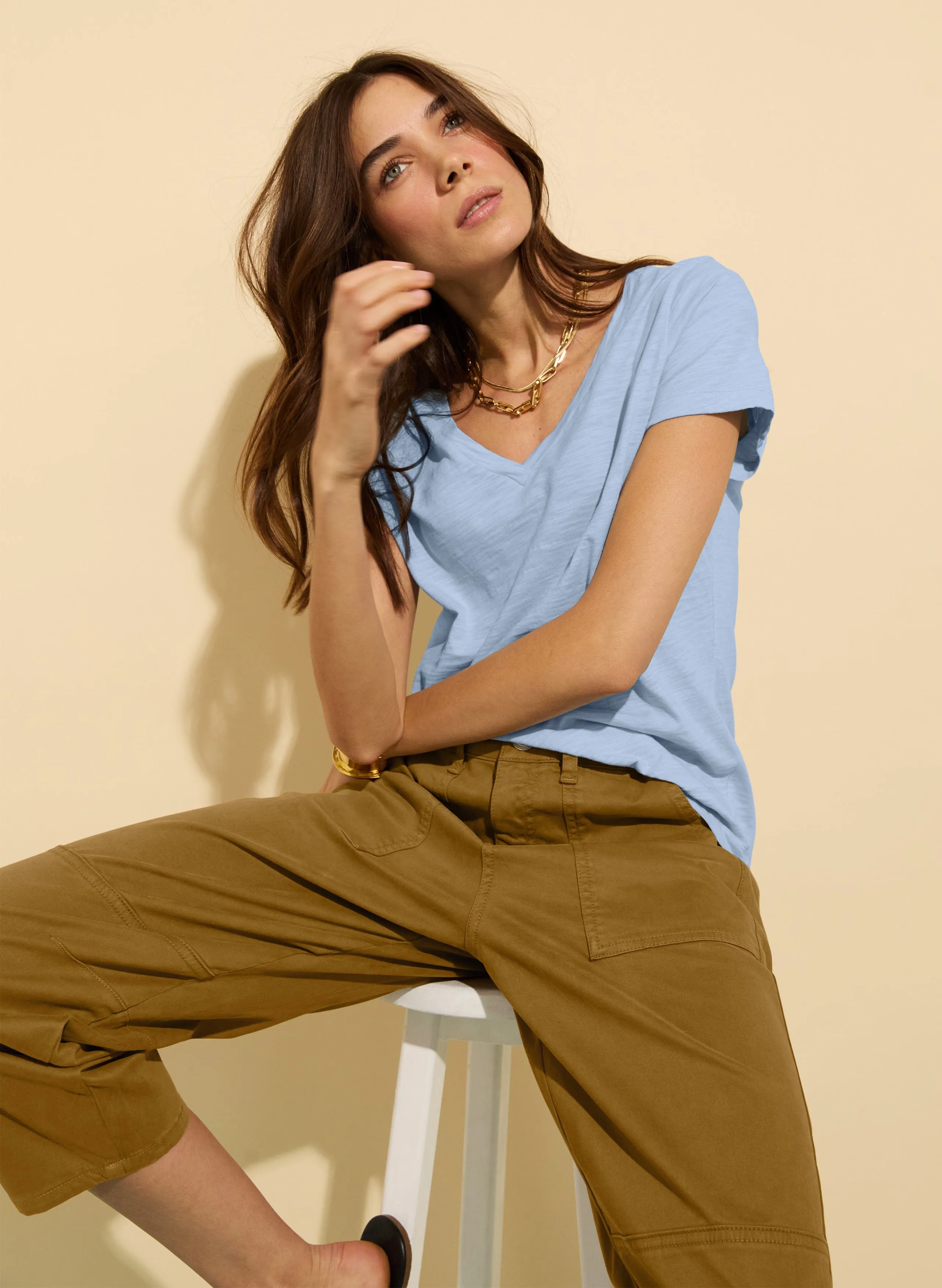 Hanorah Organic Cotton V-Neck Tee | Ice Blue