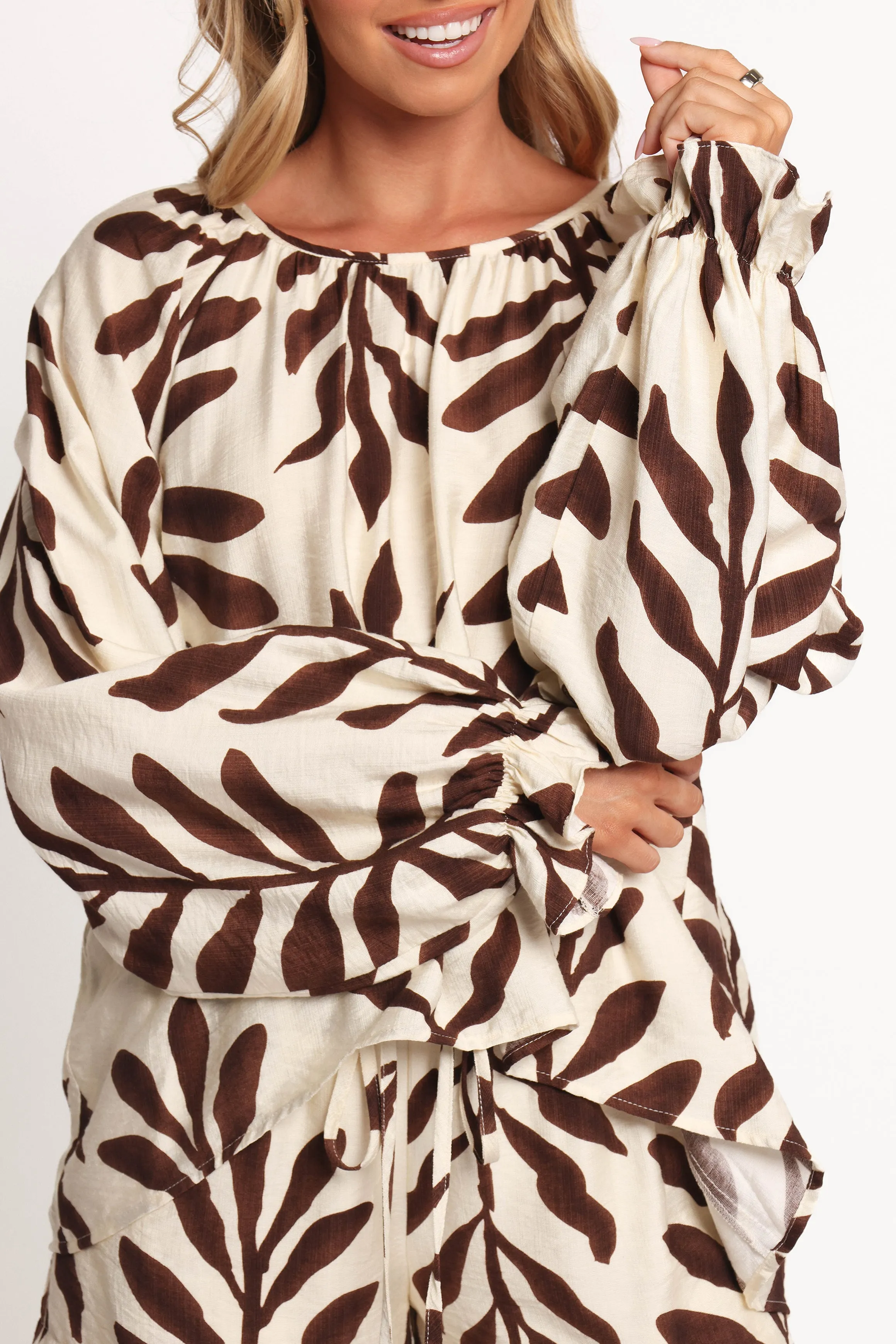 July Long Sleeve Smock Top - Brown Palm
