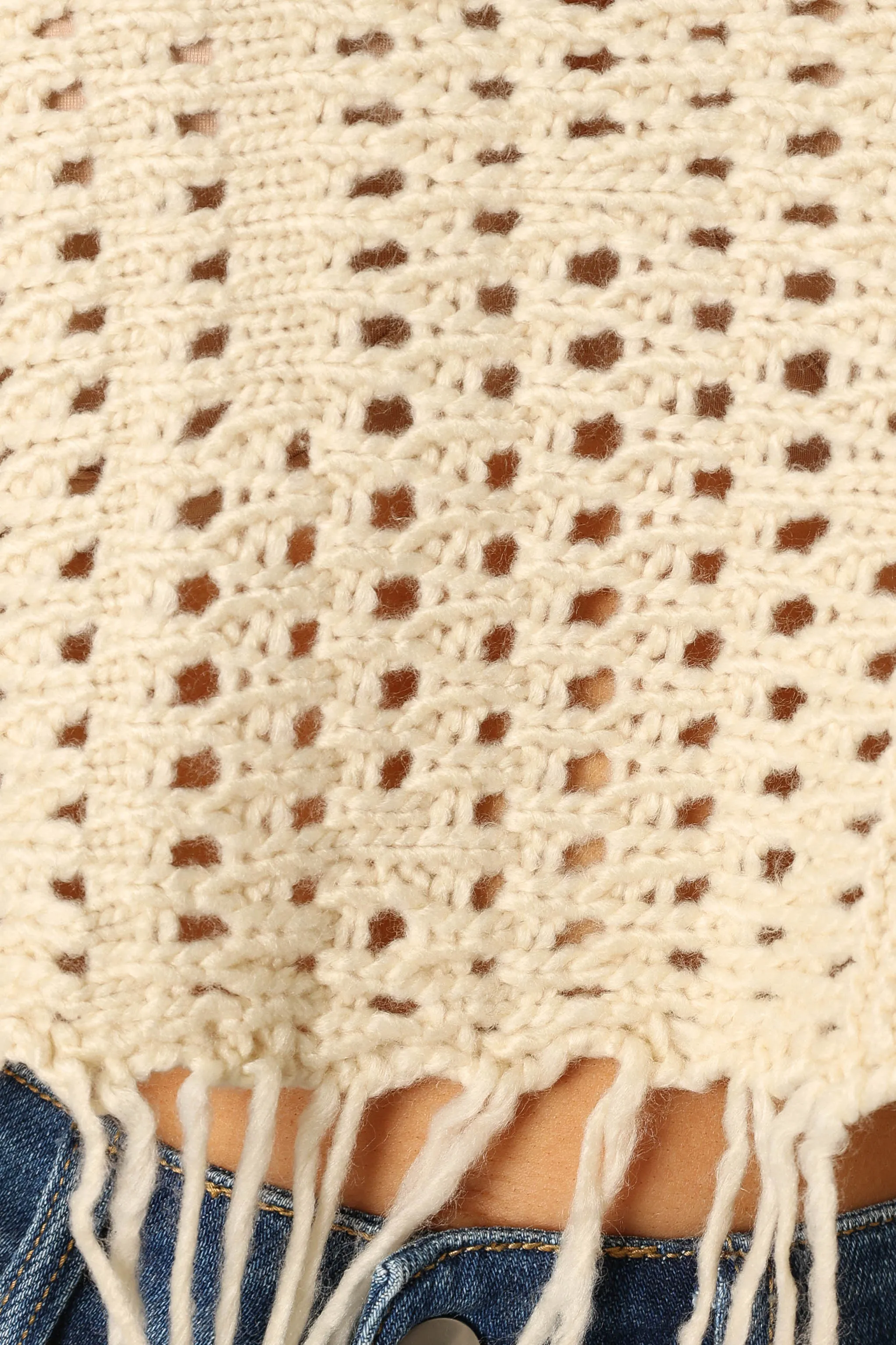 Katalina Fringe Crop Knit Sweater - Cream