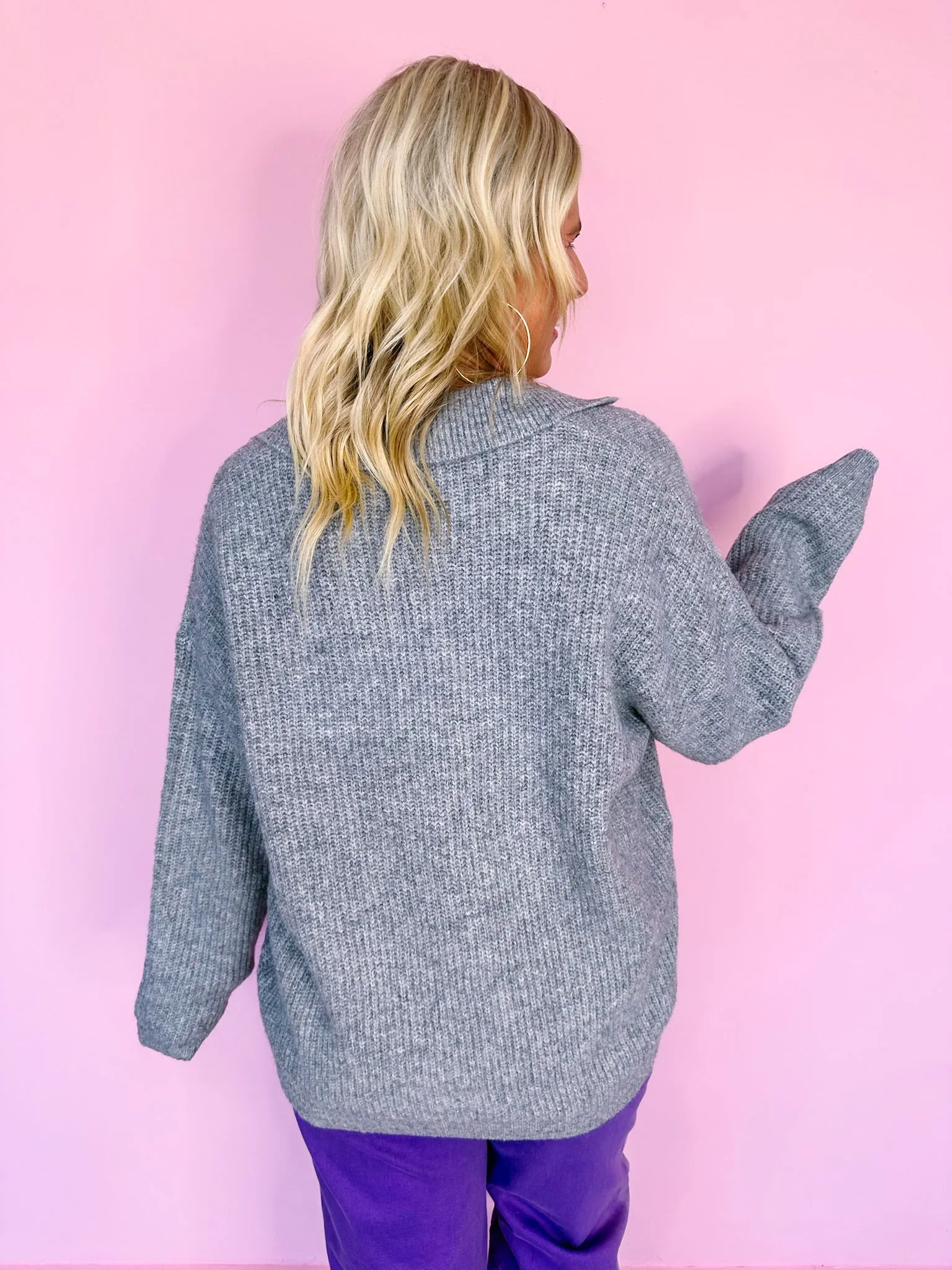 KEEP IT CASUAL COLLARED SWEATER - GREY