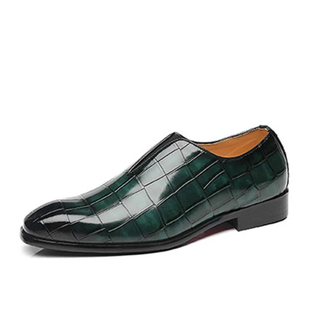 Leather Soft Sole Pointy Toe Crocodile Pattern Slip On Casual Dress Men Dress Shoes