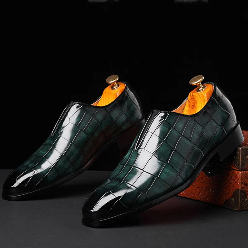 Leather Soft Sole Pointy Toe Crocodile Pattern Slip On Casual Dress Men Dress Shoes