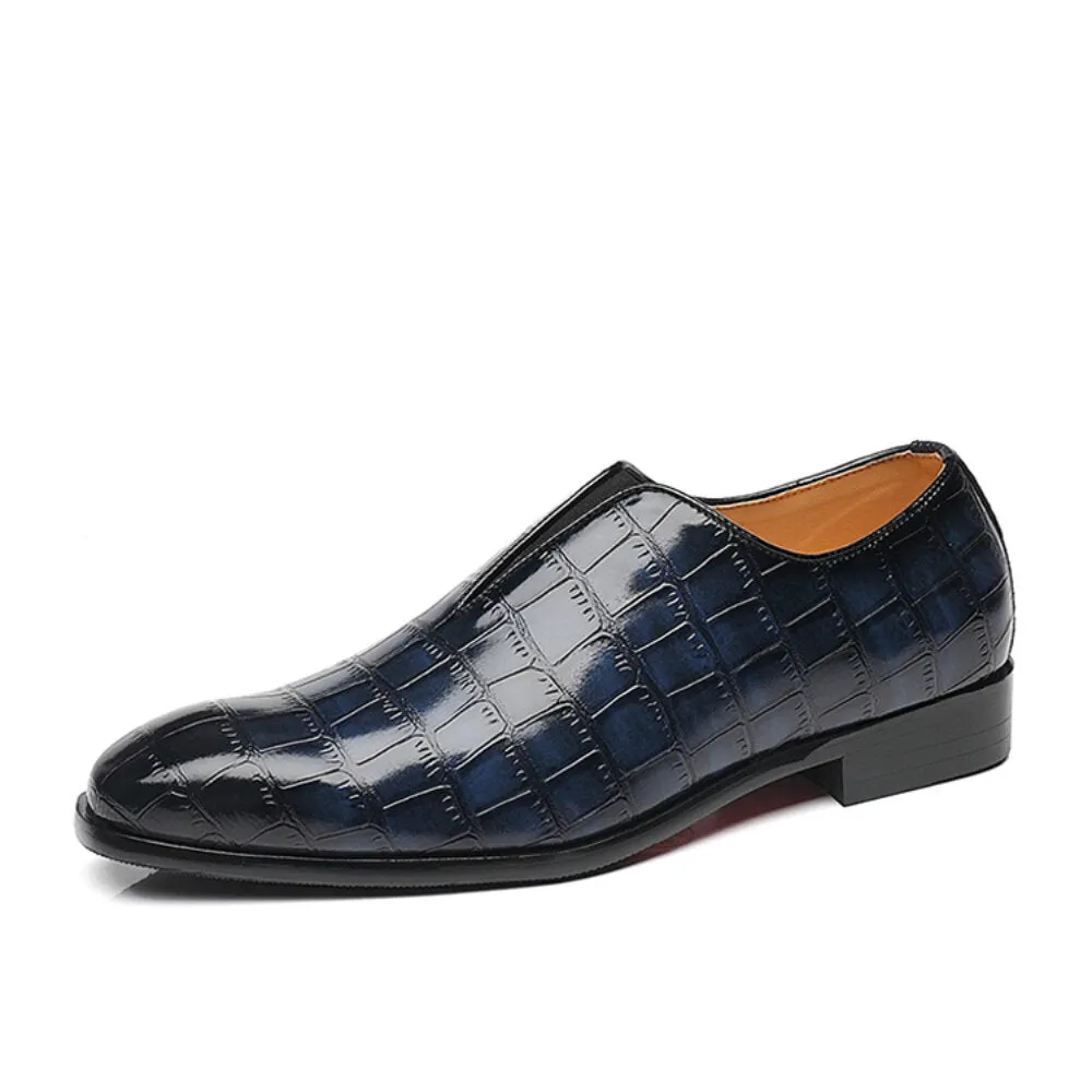 Leather Soft Sole Pointy Toe Crocodile Pattern Slip On Casual Dress Men Dress Shoes