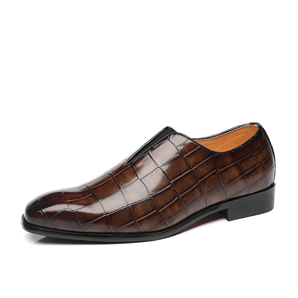 Leather Soft Sole Pointy Toe Crocodile Pattern Slip On Casual Dress Men Dress Shoes