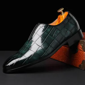 Leather Soft Sole Pointy Toe Crocodile Pattern Slip On Casual Dress Men Dress Shoes