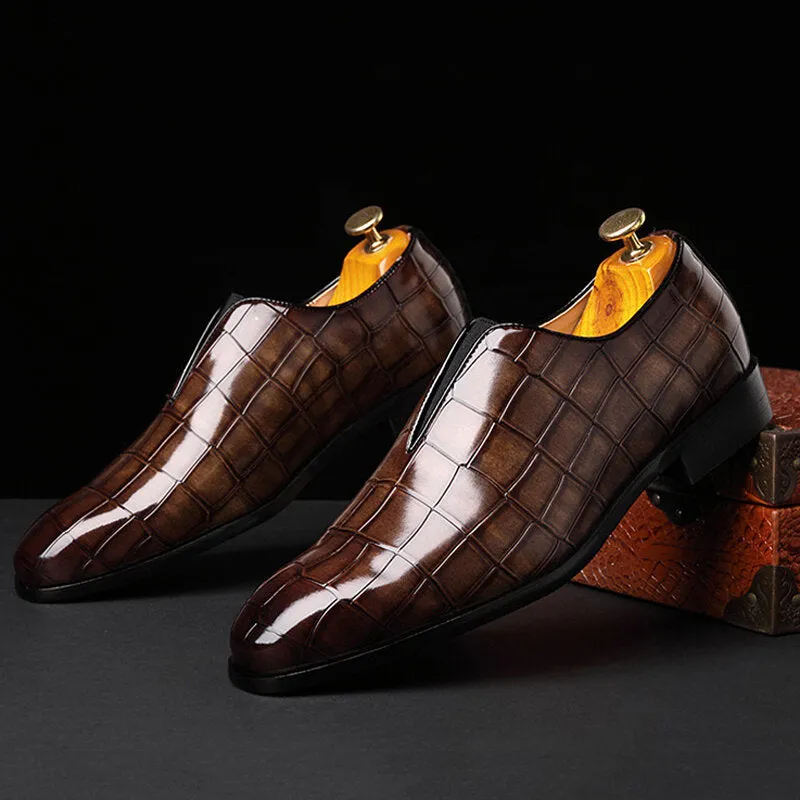 Leather Soft Sole Pointy Toe Crocodile Pattern Slip On Casual Dress Men Dress Shoes