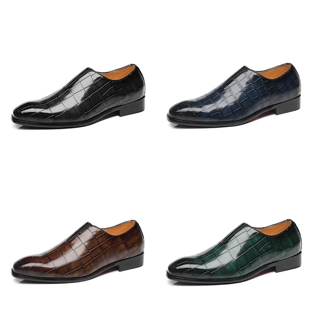 Leather Soft Sole Pointy Toe Crocodile Pattern Slip On Casual Dress Men Dress Shoes