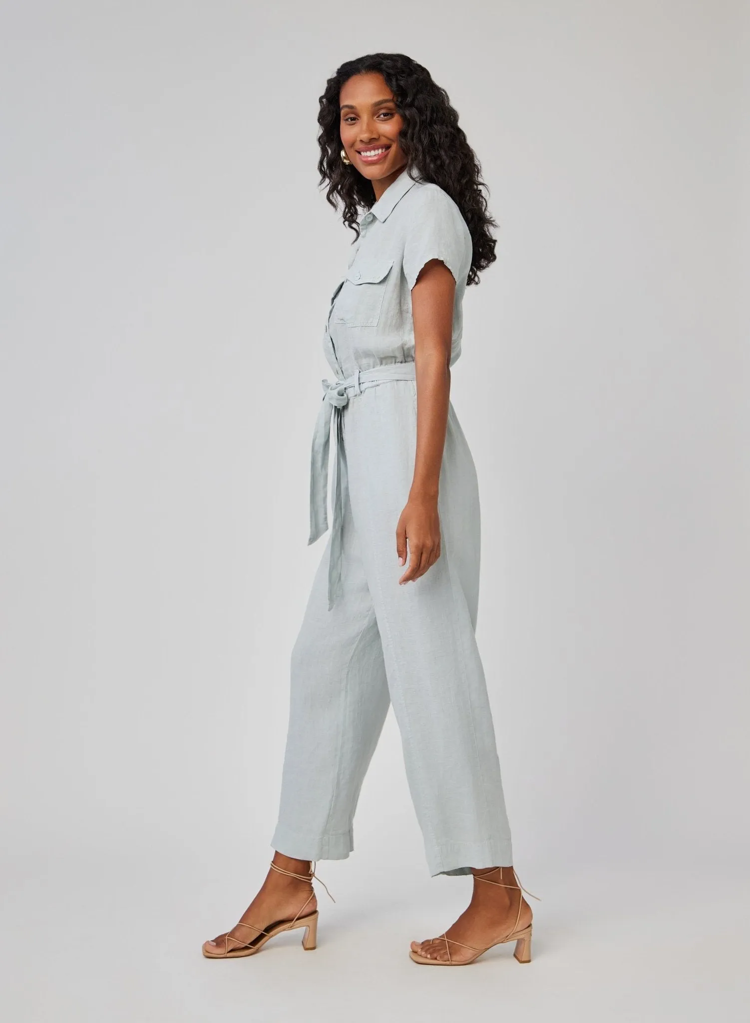 Linen Seamed Jumpsuit - Muted Sage