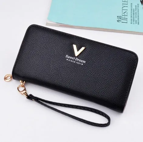Long Leather Zipper Wallet for Women