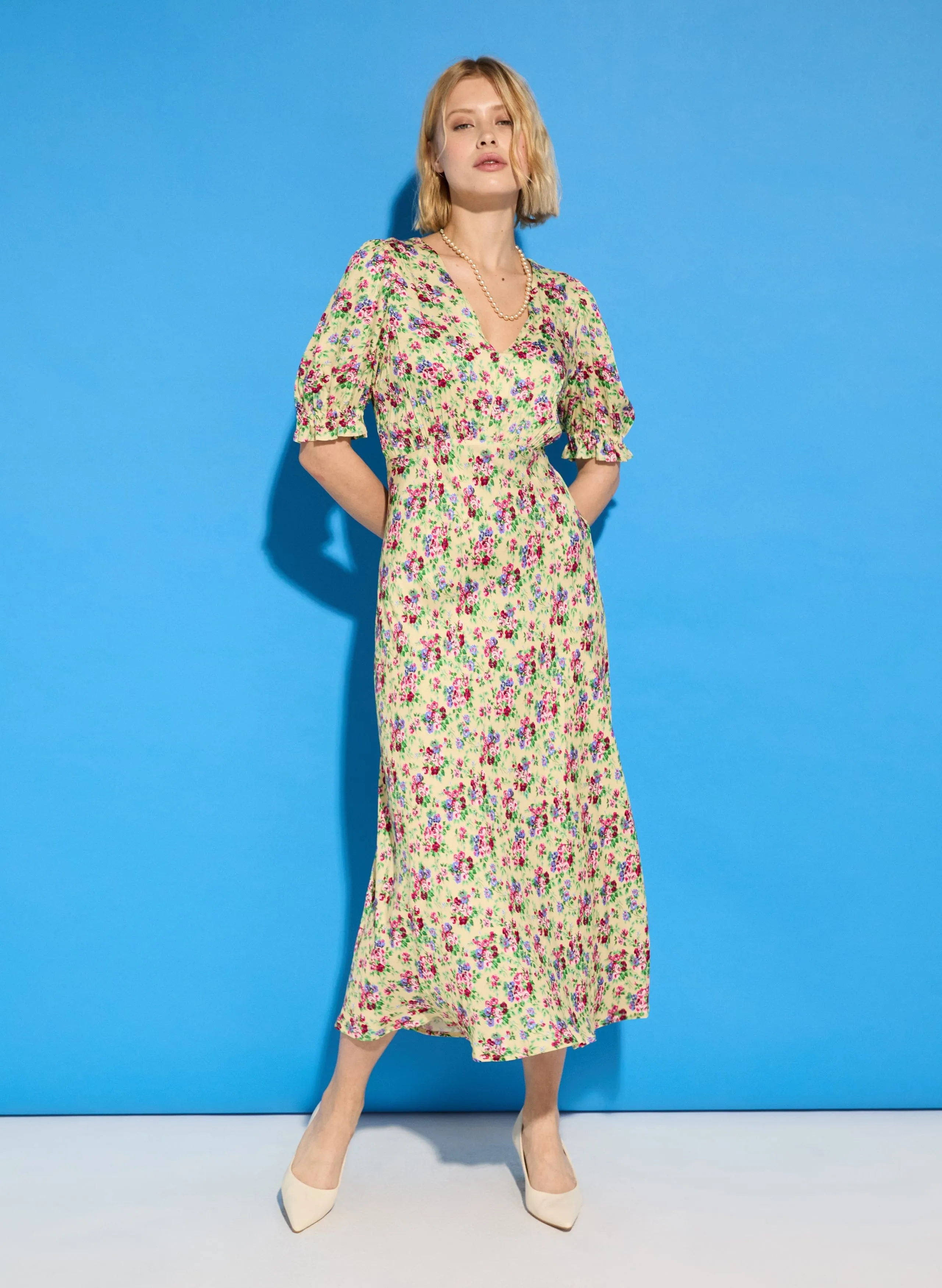 Lottie LENZING™ ECOVERO™ Satin Midi Tea Dress | Butter Floral