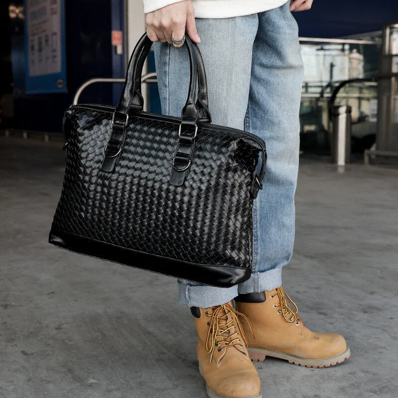 Men Faux Leather Multi-carry 14 Inch Laptop Bag Briefcase Business Handbag Crossbody Bag