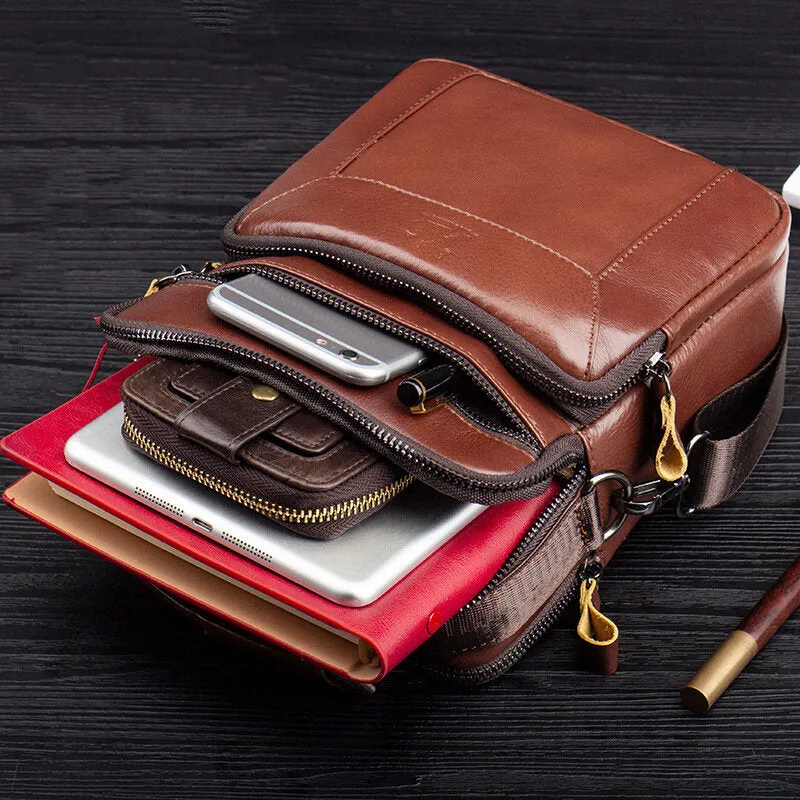 Men Genuine Leather Multi-pocket Multifunction Crossbody Bag Handbag Sling Bag