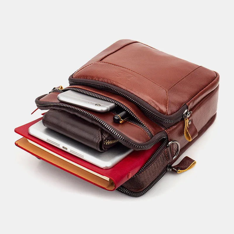 Men Genuine Leather Multi-pocket Multifunction Crossbody Bag Handbag Sling Bag