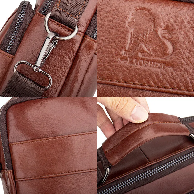 Men Genuine Leather Multi-pocket Multifunction Crossbody Bag Handbag Sling Bag