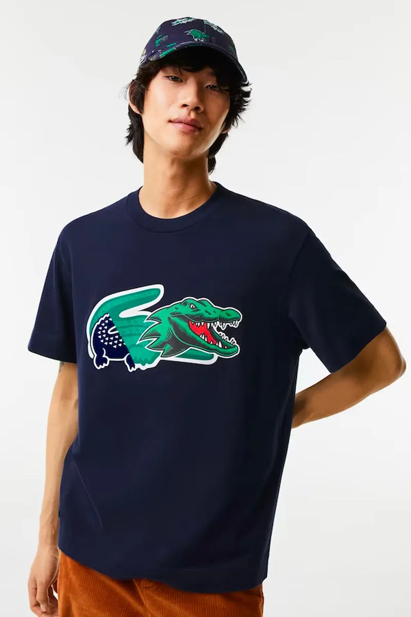 Men's Relaxed Fit Oversized Crocodile T-Shirt MARINE