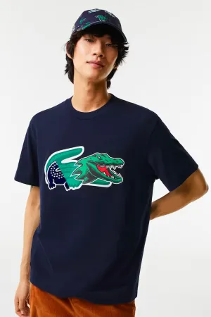 Men's Relaxed Fit Oversized Crocodile T-Shirt MARINE
