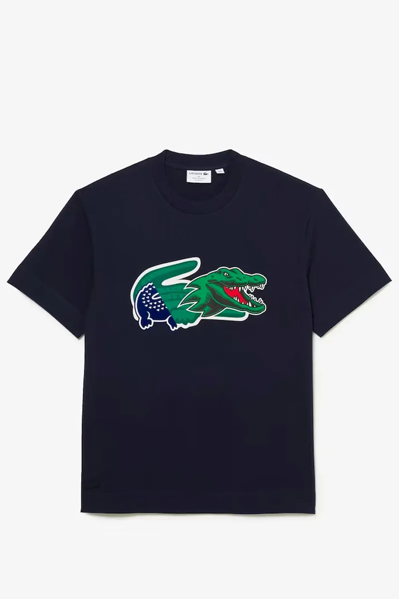 Men's Relaxed Fit Oversized Crocodile T-Shirt MARINE