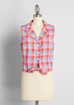 ModCloth x Barbie Countryside Plaid Tie-Front Shirt