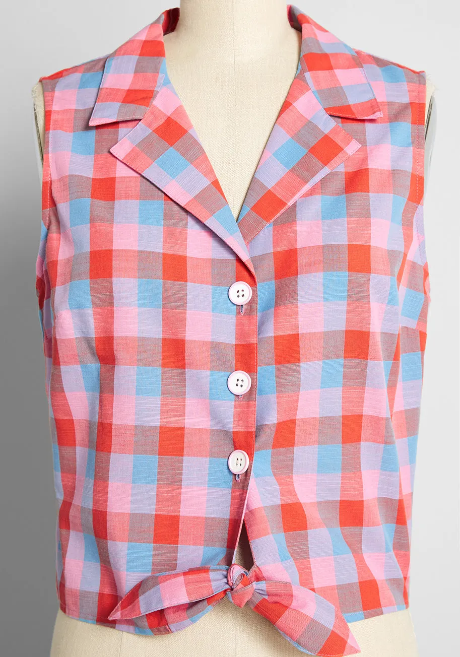 ModCloth x Barbie Countryside Plaid Tie-Front Shirt