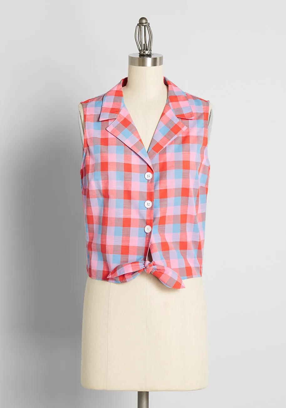ModCloth x Barbie Countryside Plaid Tie-Front Shirt