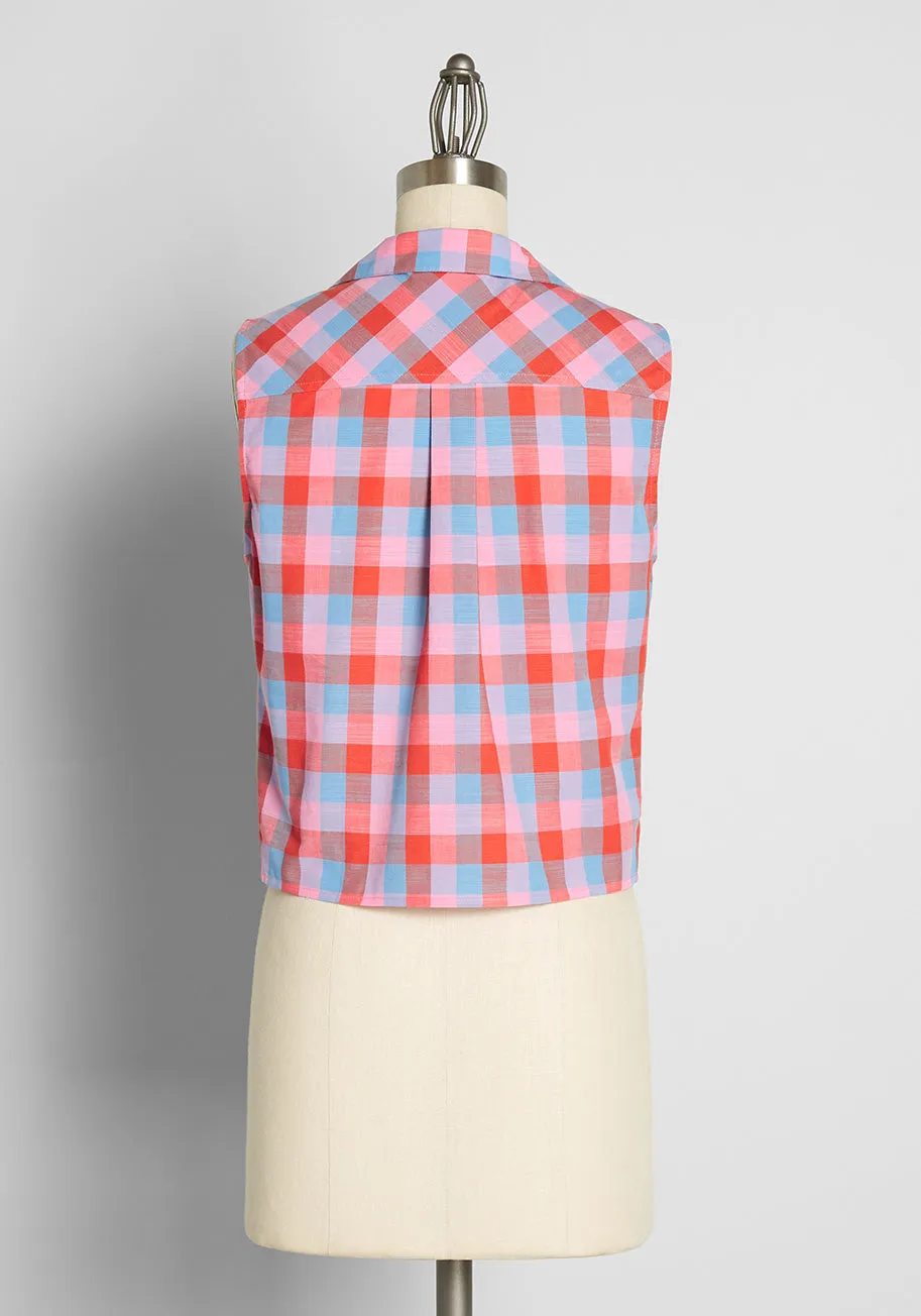 ModCloth x Barbie Countryside Plaid Tie-Front Shirt