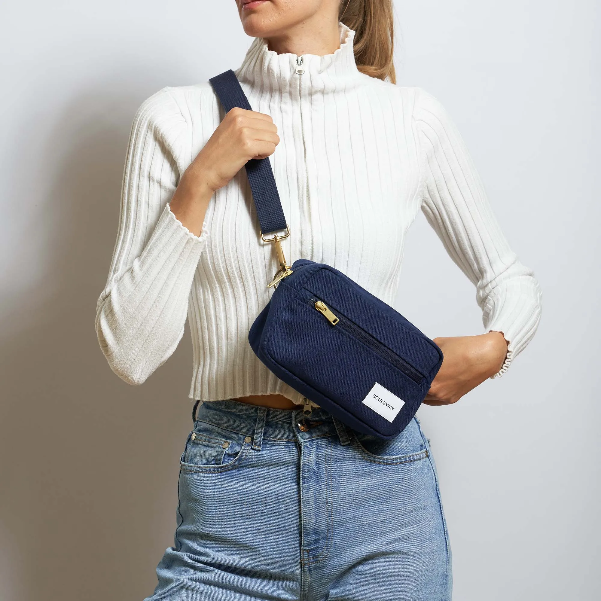 Natural Cotton Canvas Hip Bag | Navy Blue
